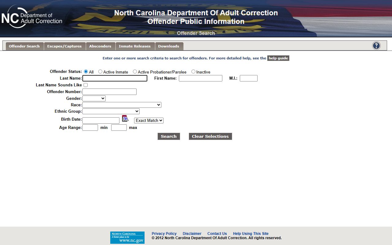 Onslow County inmate population state offender locator search form